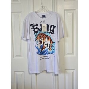 Victorious‎ King Tiger Wave Graphic T Shirt XL White Mens Cotton